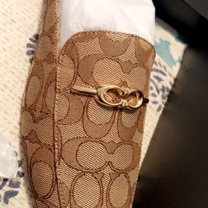Coach tan monogrammed signature slides